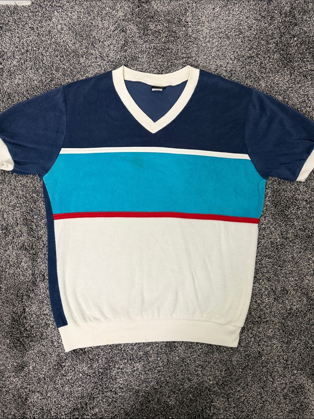 VTG 70’s/80’s Jantzen Velour V-Neck- Navy, Teal, White - Large